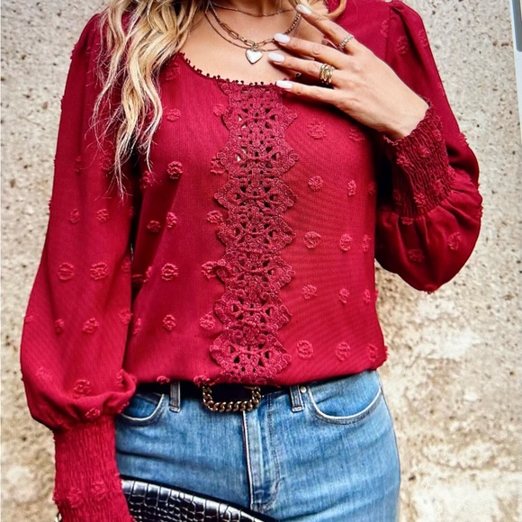 Trendy boutique Tops - Trendy Boutique Scarlet Lace Detail Blouse